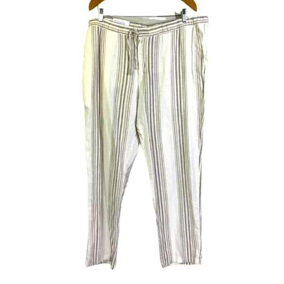 H&M‎ Beige Striped Regular Fit Linen Blend Trouser Pants - NWT - Picture 1 of 14